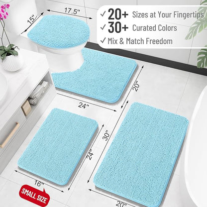 OLANLY Toilet Rugs U-Shaped 20x20, Extra Soft Absorbent Chenille Contour Bathroom Rugs for Toilet, Dry Quickly, Machine Washable, Non-Slip Bath Mat, Sky Blue