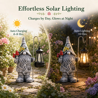 Acgarten Garden Gnome Statue with Lantern: Outdoor Waterproof Sculpture