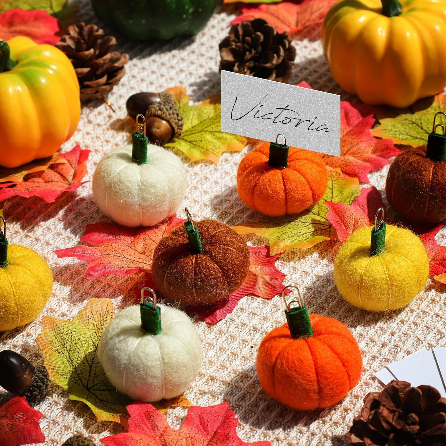 Groodo 8 Pieces Fall Decor Felt Pumpkin Place Card Holder, Thanksgiving Fall Name Card Holder Perfect for Thanksgiving Table Decor, Fall Themed Weddings, Bridal Brunches