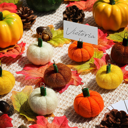 Groodo 8 Pieces Fall Decor Felt Pumpkin Place Card Holder, Thanksgiving Fall Name Card Holder Perfect for Thanksgiving Table Decor, Fall Themed Weddings, Bridal Brunches
