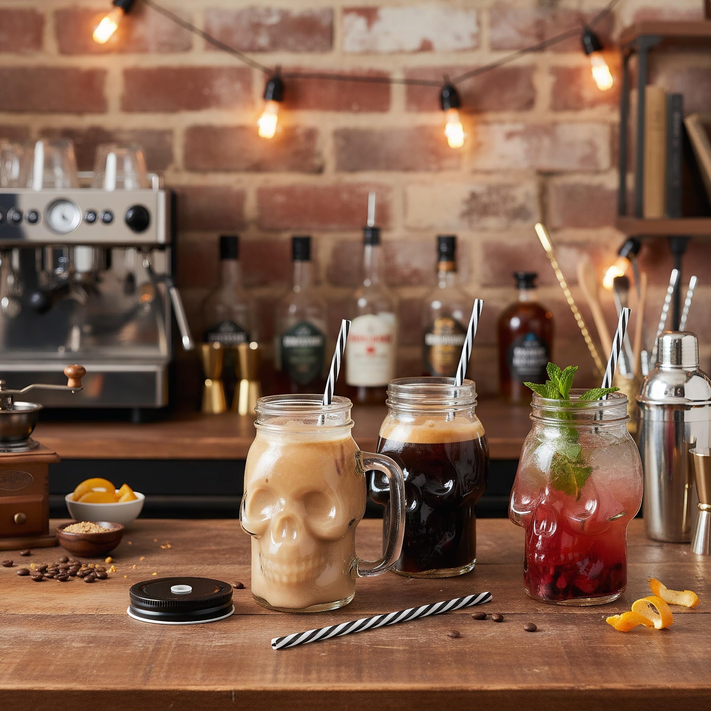 TOPZEA 6 Pack Skull Mason Jars with Handle, 16 Oz Glass Beer Mugs Gothic Wide Mouth Tumbler Cup with Straws and Lids, Novelty Pub Bar Mug Halloween Drinking Glasses for Beverage, Liquor, Mix Cocktail