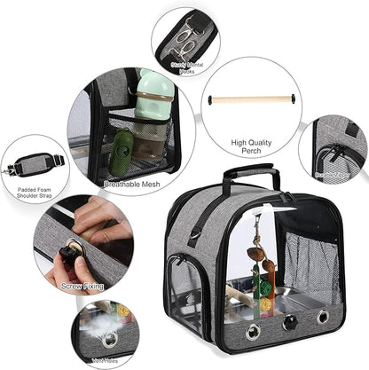 Bird Carrier Bag Bird Travel Cage with Stand, Small Bird Carrier for Parrot, Portable Bird Carrier Travel Bag, Pet Transparent Breathable Travel Cage