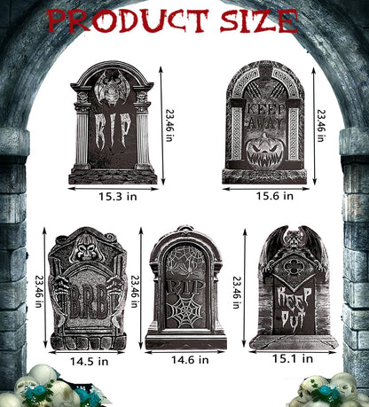 23.62in Halloween Tombstones Yard Sign, 5 PCS Large Tombstones Gravestone DIY Halloween Decor RIP Lawn Signs with Stakes, Outdoor Yard Decoration