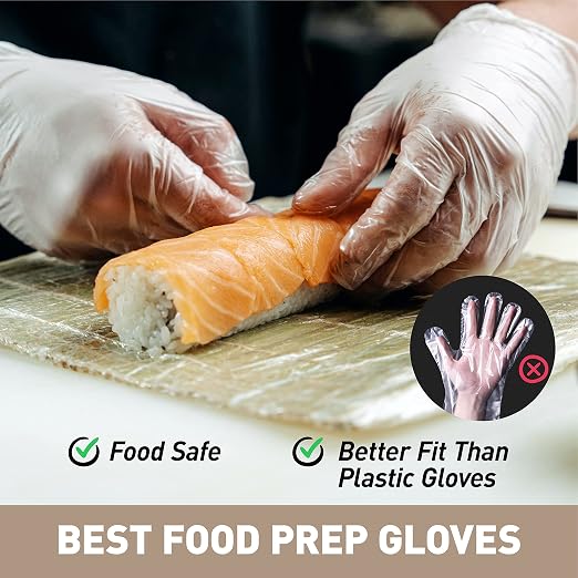 OKIAAS Disposable Gloves XL, Bulk of 1000 Pcs|Latex and Powder-Free Clear Vinyl Gloves for Household, Food Handling, Lab Work and more, 10 Dispenser Boxes