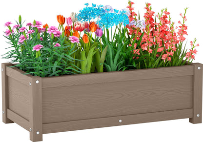KETOYARK HDPE Raised Planter Box Outdoor,Rot-Resistant and Non-Cracking,Small Raised Beds for Gardening 29.5 * 14.4 * 9.8 in for Yard,Lawn,Outdoor Planter Boxes Rectangle with Drainage Holes Brown