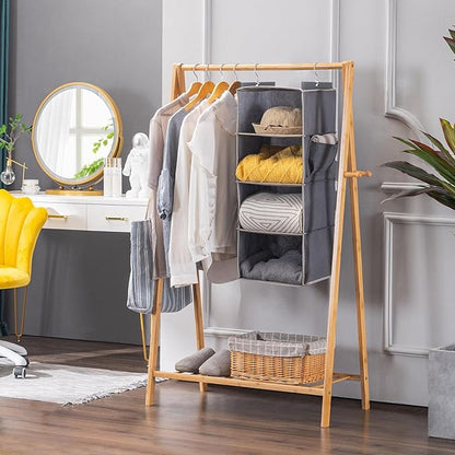 YOUDENOVA Hanging Closet Organizer, 4-Shelf Closet Hanging Storage Shelves, Grey