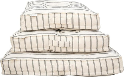 Harry Barker Striped Pillow Dog Bed, Luxury Washable Pet Bed with Recycled Fill, Soft Square Cushion Bed for Small Dogs & Cats, Cream & Black