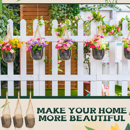 Weysat 10 Pack Hanging Orchid Planter Thai Bamboo Woven 4 Inch Bird Nest Style Orchid Hanging Basket Bamboo Flower Basket with Metal Hook for Trellis Gazebo Indoor Outdoor Wall Small Flower Planter