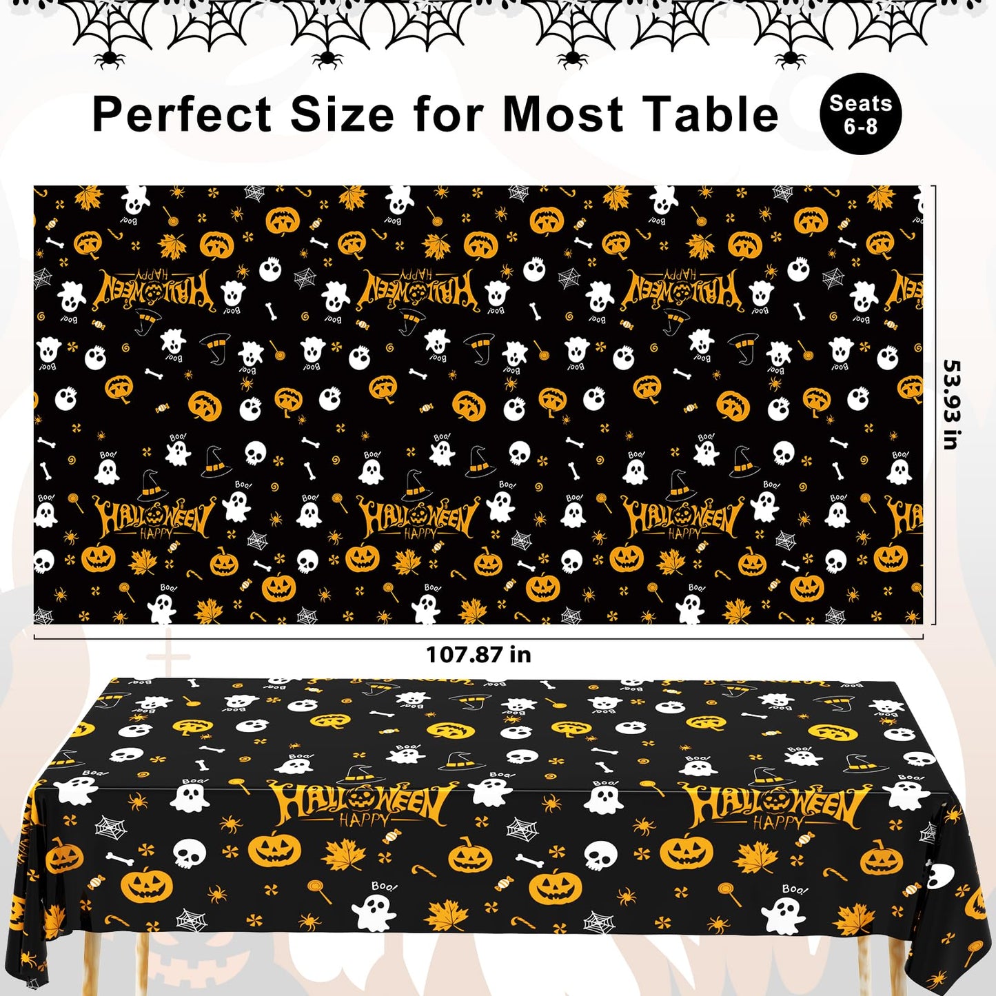Tbsone Halloween Disposable Plastic Tablecloth, Rectangle, 3 Pack