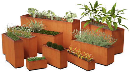Plantercraft Large Rectangular Planters for Outdoor Plants – 36x12x24 Corten Steel Planter Box | Extra Large Outdoor Planters for Patio Privacy & Deck Decor | Heavy Duty Metal Planter Rectangle