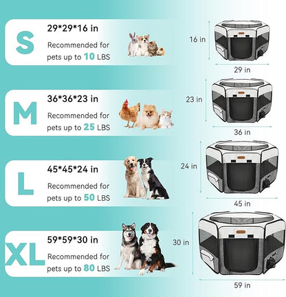 Seiyierr Dog Playpen, Portable Pet Play Pen Foldable Carrying Case, Puppy Pens Outsid for Small Cat Indoor/Outdoor, Removable Mesh Shade Cover