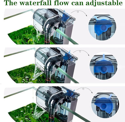AQQA Aquariums Power Filter 74GPH,External Hang On Fish Tank Sponge Filter with Surface Skimmer,Adjustable Flowrate 3-Step Cascade Aquarium Filtration for Freshwater Saltwater 5-10 Gallon