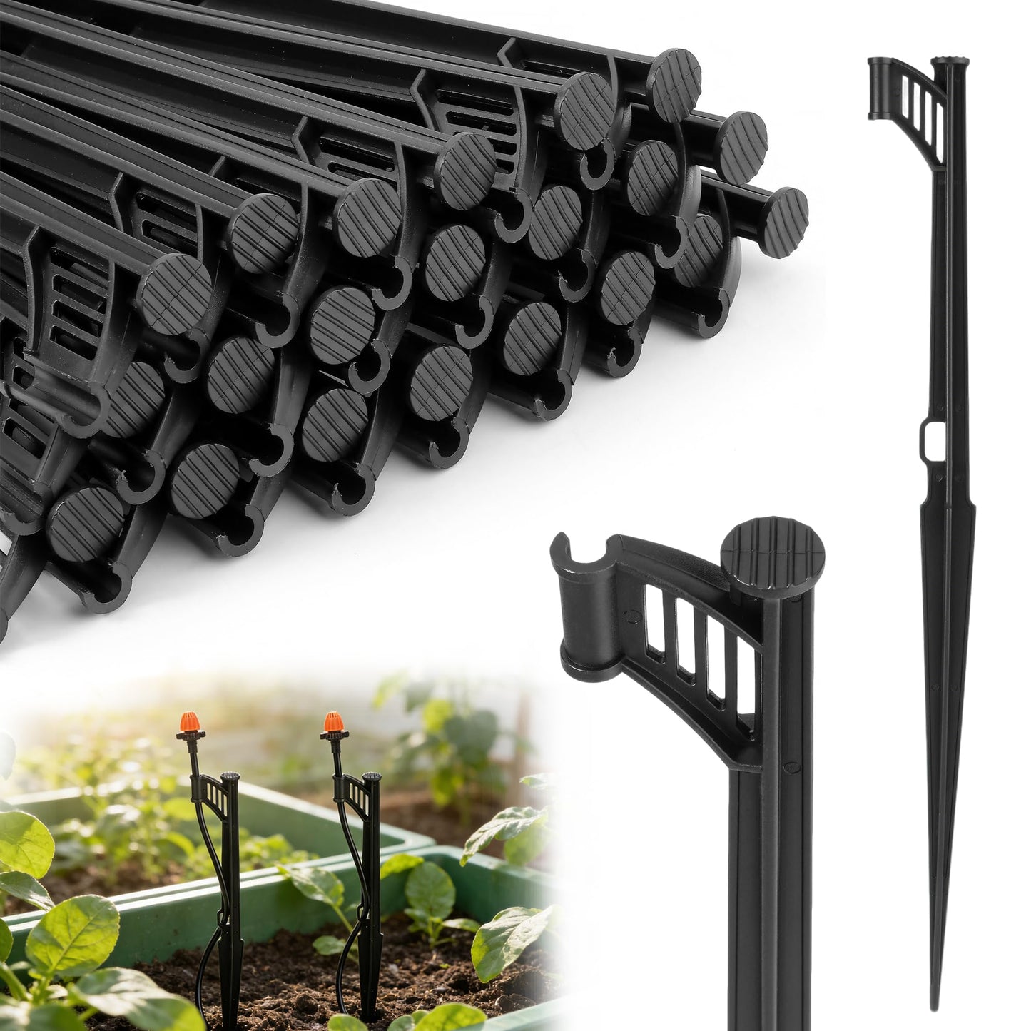 Mornajina 20 Pcs 12.8 Inch Irrigation Drip Support Stakes 1/4 Inch Adjustable Riser Drip Lines Tubing Hose Holder for Drip Irrigation Systems