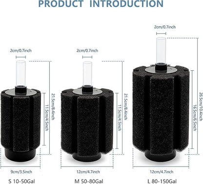 50-60 Gal Aquarium Sponge Filter with Ceramic Media and Bubble Diffuser Quiet Fish Tank Filters fit for Fry Breeding Shrimp Betta Fish Tank