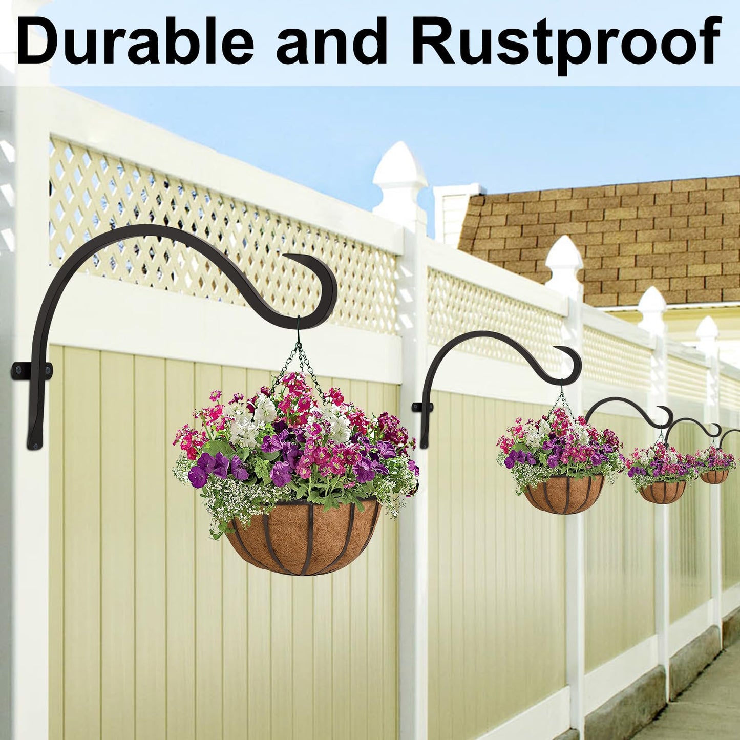 12 Inch Heavy Duty Plant Hanger Wall Hook 2 Pack - Black Iron Hanging Plant Bracket Holds 44 lbs - Rust Resistant Indoor Outdoor Hooks for Bird Feeders Lanterns Wind Chimes Hanging Baskets with Screws