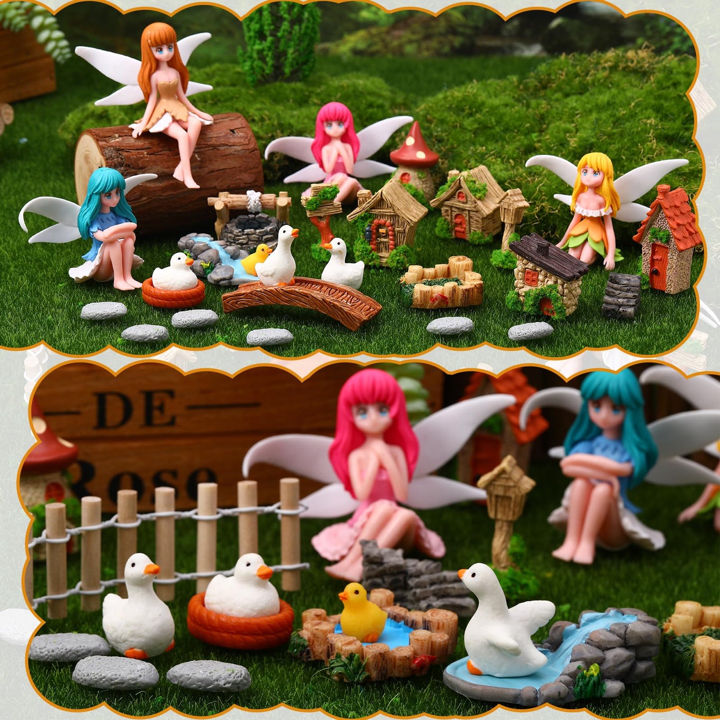 GGSTDDUP 35 Pcs Fairy Garden Accessories Miniatures Garden Kit with Resin Fairies, Duck, Mushroom House & Bridge Miniature Accessories for Terrarium, Dollhouse & Outdoor Decor