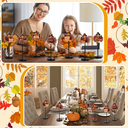 Wenqik 6 Pcs Thanksgiving Tabletop Decor Turkey Table Centerpiece Thanksgiving Table Party Decorations Standing Turkey Sign Wooden Block Fall Shelf Tiered Tray Decor Pumpkin Maple Leaf for Home