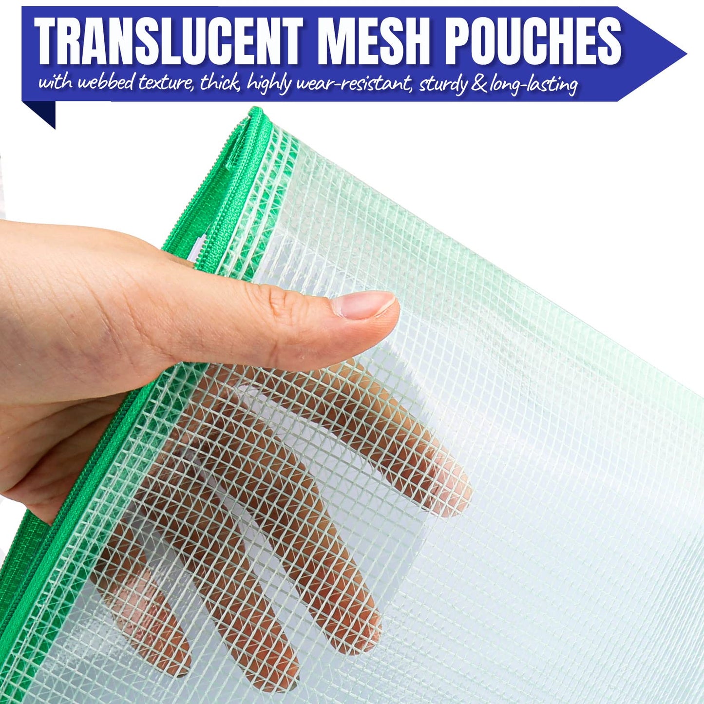 LEOBRO 20PCS Zipper Pouch, A4 Mesh Zipper Pouch Bags, Waterproof Bag, Mesh Bags for Classroom Organization, Toy Storage, School Supplies, Travel Essentials, File Jackets & File Pockets