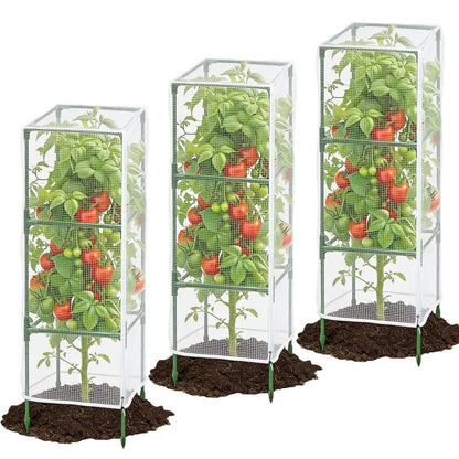 3Pack Garden Bird Netting for Square Tomato Cage, 59" x 18" Garden Netting Pest Barrier Mesh Plant Cover Tomato Cage Net with Zipper & Drawstring, Insect Barrier Tomatoes Protective Cover for Plants