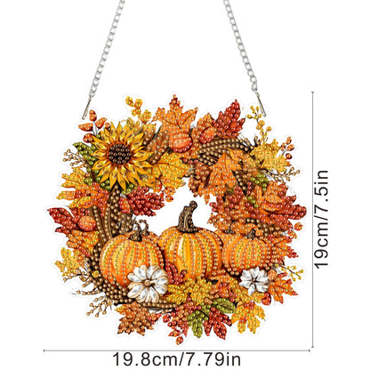 SENQAO Halloween Diamond Art Hanging Kits for Adults Beginners, DIY Acrylic 5D Special Shaped Crystal Diamond Gem Art Painting Hanging Ornament for Home Wall Decor and Gift（Fall Pumpkin Wreath）