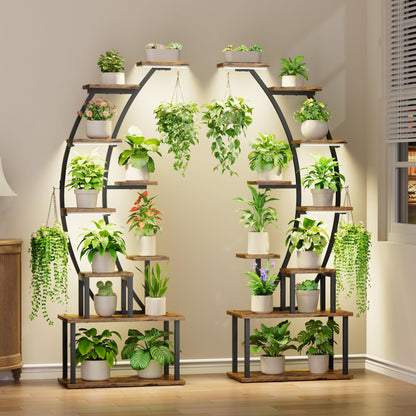 BACEKOLL Plant Stand Indoor with Grow Lights, 9 Tiered Metal Plant Shelf, 64" Tall Plant Stand for Indoor Plants Multiple, Large Plant Rack Display Shelf, Curved Plant Holder for Living Room, Patio
