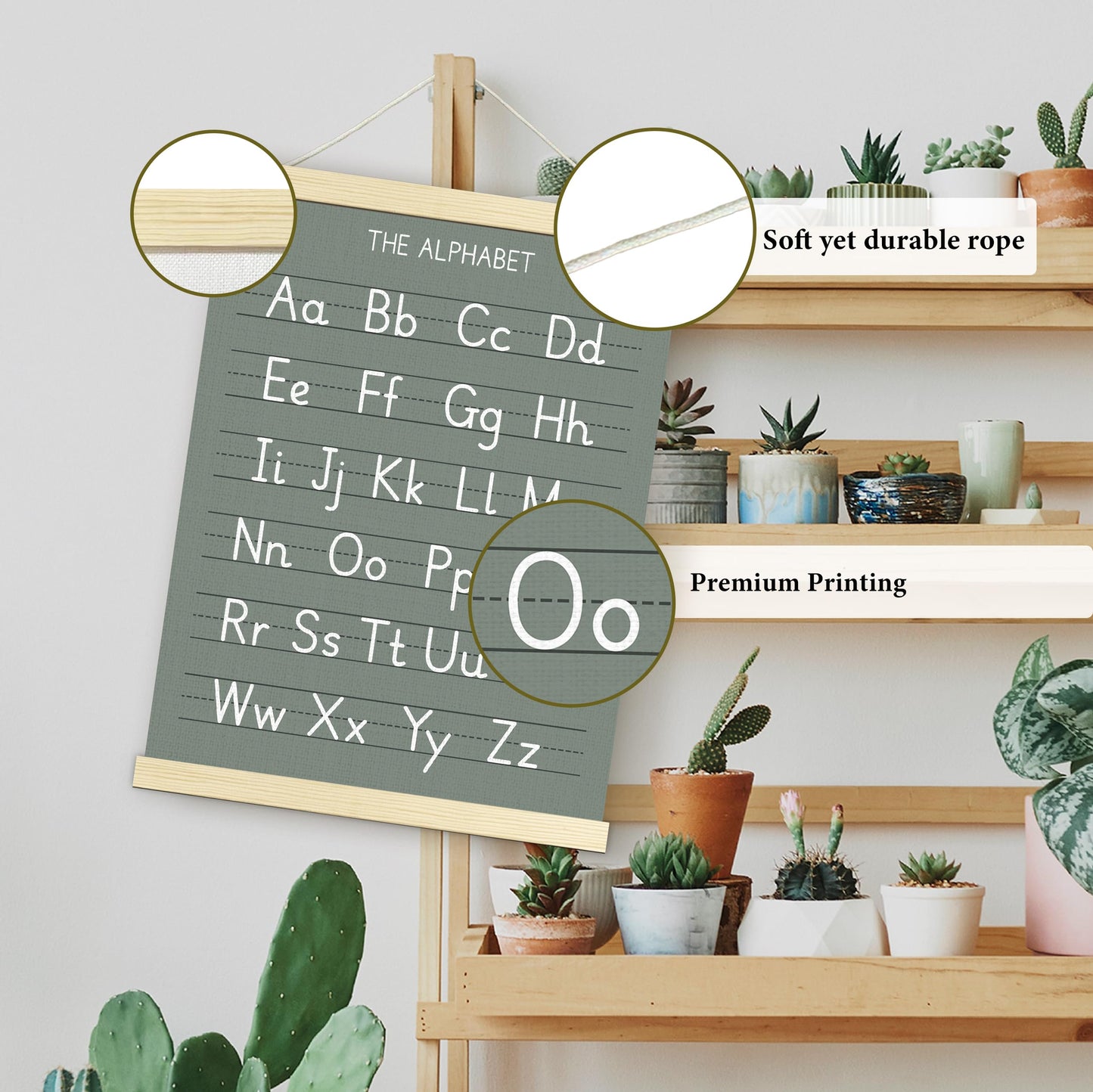 Numbers Alphabet Poster for Toddlers,Educational Wall Chart for Nursery Kids Learning, Homeschool & Playroom Decor and Bedroom for Wooden Hanger Frame Set of 2, 12x18 Inch - A02