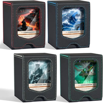 Fabmaker 4 Pack Deck Box Compatible with MTG Commander, (patent Pending) Magnetic Trading Card Storage Box with Commander, Fits 100 Double-Sleeved Cards, Card Box Compatible with Magic the Gathering