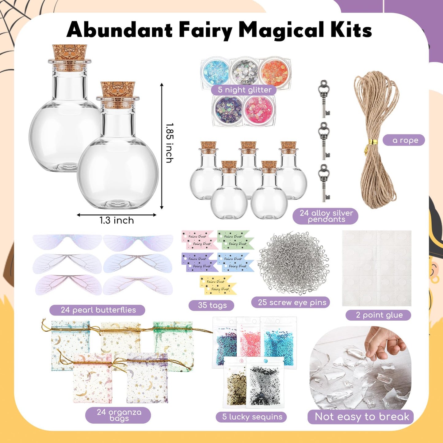Jinei 262 Pieces Mystery Potion Craft Kit with 36 Magic Witch Potion Bottles Fairy Wing DIY Magic Fairy Bottle Set for Halloween Decorations Birthday Creative Gift Filling Supplies