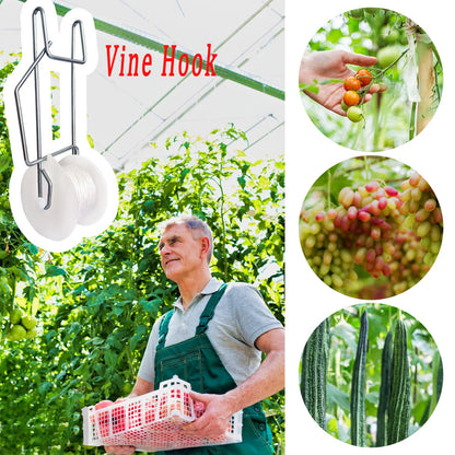 Paradi star 20Pack Tomato Trellis Roller Hooks,Greenhouse Trellising Kit with 100Pcs String Zip Ties for Tomatoes,Vine Twine Crop,Vegetable,Flower