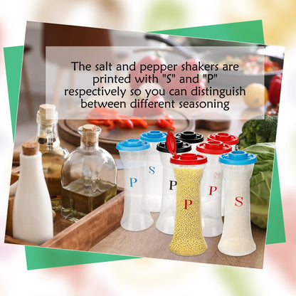 6 Pcs Plastic Salt and Pepper Shakers Hourglass Moisture Proof Salt Shaker with Lids for Kitchen Picnic Seasoning Salt Sugar Chili Powder, 3 Colors