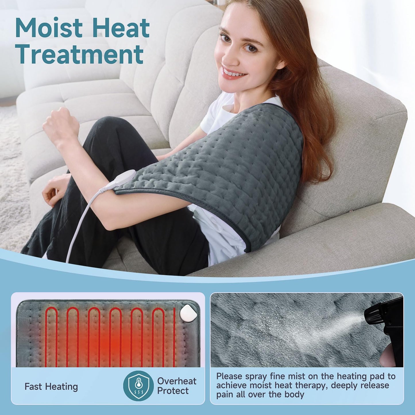 Heating Pad for Back, Large Heating Pads for Body Muscle Pain Cramps Relief, 6 Heat Settings Machine Washable Electric Heating Pad, Birthday Christmas Gifts for Women Mom