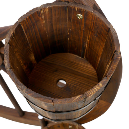 DRIFFY Wood Wagon Wheel Garden Planter - Wagon Wheel Barrel Planter Display for Indoor Decor Outdoor Patio Lawn Garden Backyard