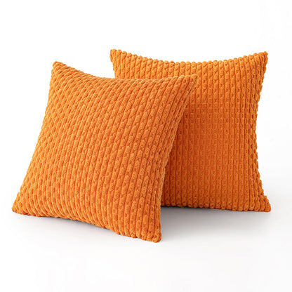 MIULEE Orange Throw Pillow Covers Soft Corduroy Decorative Set of 2 Boho Striped Pillow Covers Pillowcases Farmhouse Home Decor for Halloween Couch Bed Sofa Living Room 20x20 Inch