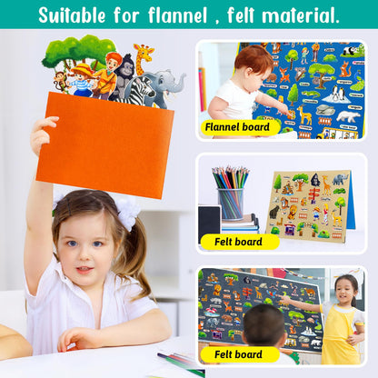 PENGFULL Felt Flannel Board Story Pieces for Toddlers Preschool，Kids Interactive Storytelling Teaching Play Kits for Flannel Board or Felt Board，with Words Felt Pieces（Zoo