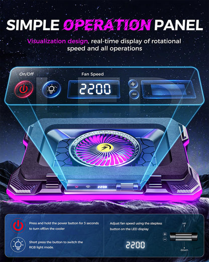 ChillCore RGB Gaming Laptop Cooling Pad with 5.5" Turbo Fan, Rapid Cooling for 15.6-19.3" Laptops, Variable Speed Control, 7 Adjustable Heights - K1 5V RGB
