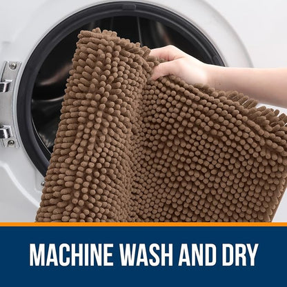 OLANLY Bathroom Rugs 30x18, Extra Soft Absorbent Chenille Bath Rugs, Rubber Backing Quick Dry, Machine Washable Bath Mats for Bathroom Floor, Tub and Shower, Home Decor Accessories, Mocha