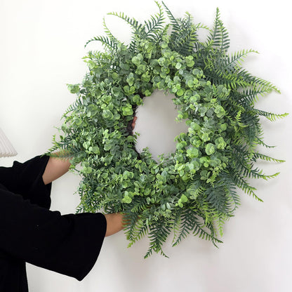 26'' Eucalyptus and Boston Ferns Wreath for Front Door - Large Artificial Greenery Outdoor Wreath for Porch,Window,Farmhouse,Home,Hanging Decor- Spring, Summer, All Seasons (Gray-Green)