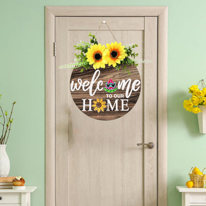 Interchangeable Welcome Sign for Front Door with 4 Seasonal Wreaths 21 Changeable Icons, Farmhouse Rustic Outdoor Welcome Signs Porch, Spring Winter Fall Decorations for Home House Warming Gifts