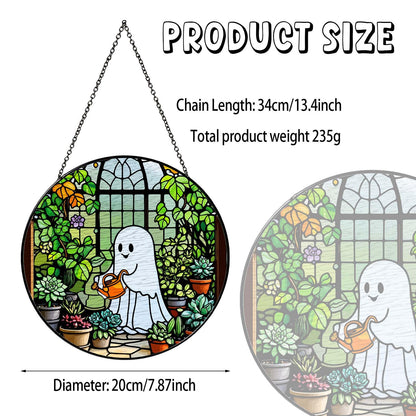 RVEAFA Ghost Garden Sun Catcher Stained Glass Window Hanging Plant Lovers Gifts for Women Wall Decor Handmade SunCatcher Decoration for Garden Home Plant Greenhouse Decor, 7.87inch
