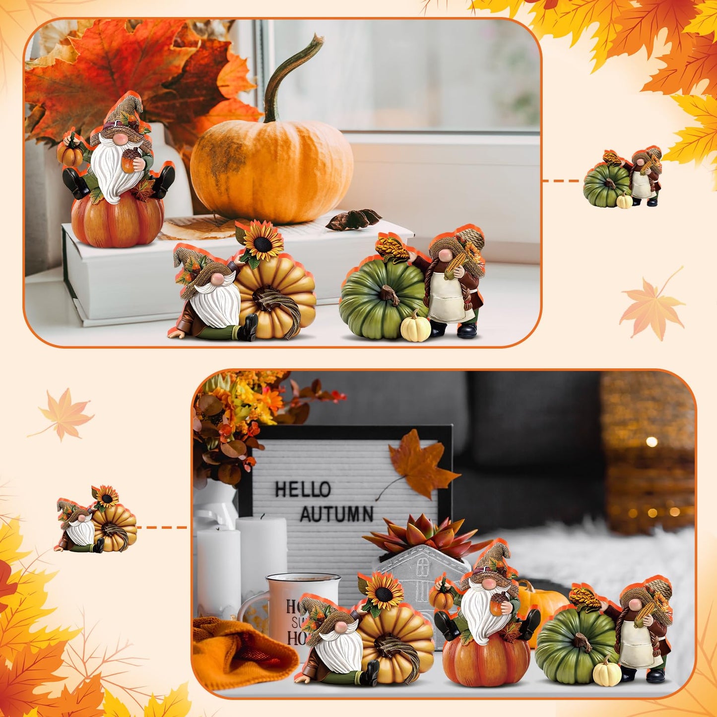 DoubleFill 3 Pcs Thanksgiving Gnome Figurines Fall Gnome Decor Fall Pumpkin Figurines Bulk Wooden Harvest Autumn Figurine Decorations for Thanksgiving Gifts Party Home Table Decor