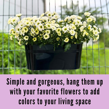 LaLaGreen 11.8 Inch Rail Planter (10-PIECE Combo Set) Black Metal Outdoor Fence Rail Planters, Modern Plants Hanging Railing Balcony Gardening for Apartment Garden Style Iron Patio Flower Pots Deck