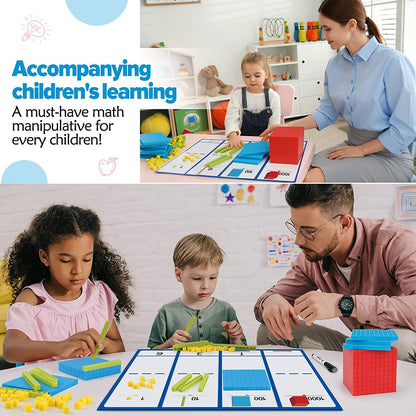 Torlam 131 PCS Base Ten Blocks for Math - Place Value Blocks, Plastic Base 10 Math Manipulatives 1st Grade, Math Counters, Math Cubes, Counting Cubes for Kids Kindergarten Math