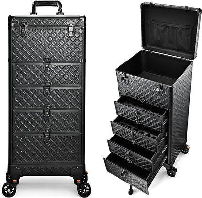 Yueieoun Nail Salon Cart with 4 Drawers,Rolling Makeup Train Case for Beauty,Cosmetology Case on Wheels,Trolley Cart,Lockable Organizer Travel Case for Manicure/Face Painting/Hairstylist/Tattoo Artist