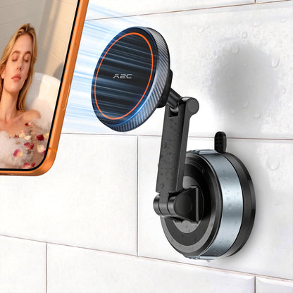 A2C Shower Phone Holder for MagSafe, Reusable Gel-Lock Suction Cup Phone Mount with 4-Inch Dual Pivot Adjustable Arm, Phone Holder for Shower, Mirror, Kitchen & Bathroom for iPhone 12-17 & All Phones