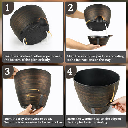 ZMTECH 10 Inch Self Watering Pots for Indoor/Outdoor Plants, Bronze Large Plastic Planter with Water Level Indicator, Drainage Hole & Removable Saucer for Garden Flowers, Deco Plant Container