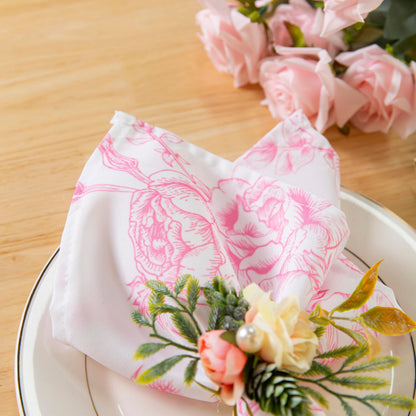 PLOYMONO Pink Floral Heavy Duty Cloth Napkins - 17 x 17 Inch Solid Washable Polyester Dinner Napkins - Set of 8 Napkins with Hemmed Edges - Great for Weddings, Parties, Banquets Dinner & More