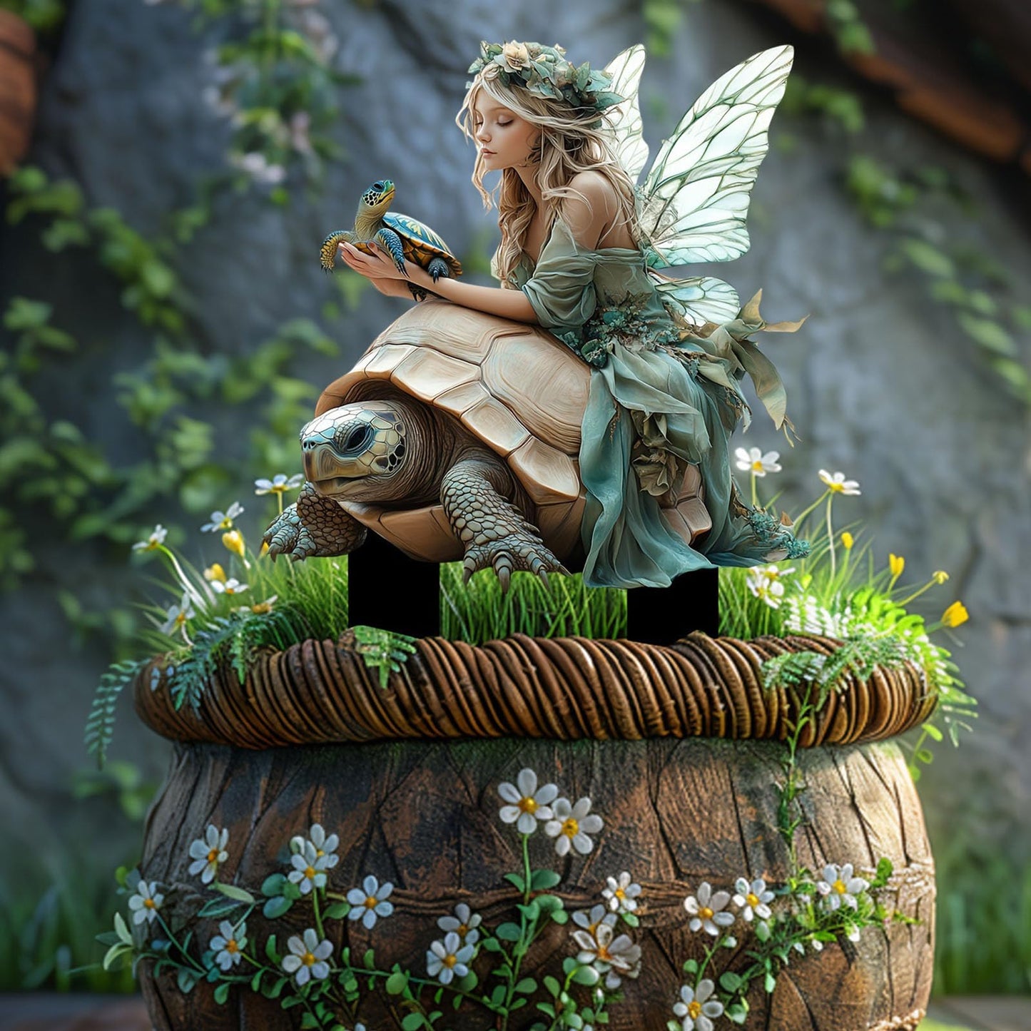 ANNUOZE Fairy Garden Stake Decor, 2D Flat Acrylic Fairy Garden Decor Panel, Elf Yard Sign for Outdoor Indoor Yard Lawn Plants Pots, Fairy Garden Accessories (Fairy and Turtle)