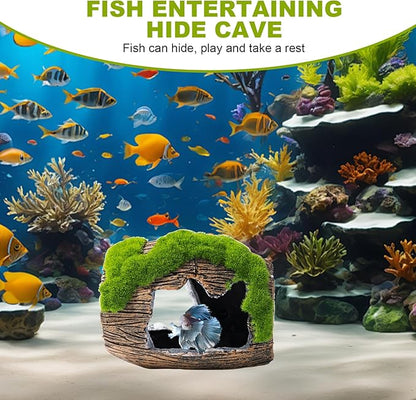 Betta Broken Barrel Decor Fish Tank Accessories, Resin Fish Hide Cave Aquarium Decoration Fish Tank Toys Hole Accessories (Large)