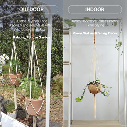 LET BE Macrame Plant Hanger Polyester Rope 42 Inch Outdoor Indoor Adjustable Hanging Planter for up to 10 Inch Plant Pot Modern Boho Home Decor (1, Ivory/Burnt Orange)
