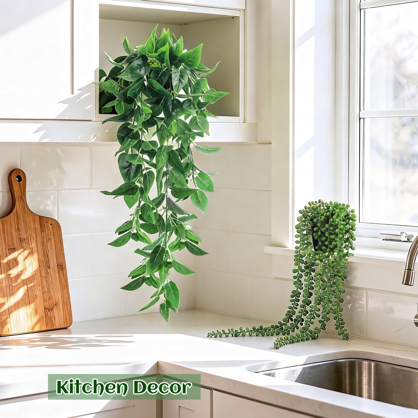 Der Rose 4Pcs Fake Plants Hanging Artificial Ivy Vine Faux Eucalyptus Hanging Plants, Boston Fern, String of Pearls for Living Room Aesthetic Bedroom Boho Kitche Wall Shelf Indoor Outdoor Decor